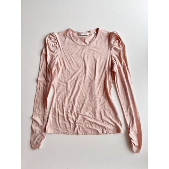 REBECCA TAYLOR Soft Blush Pink Cotton Ruched Long Sleeve T-Shirt, Size S - Picture 5 of 11